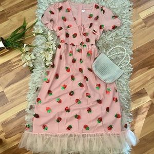 **SOLD** Pink Strawberry Sequined Midi Dress